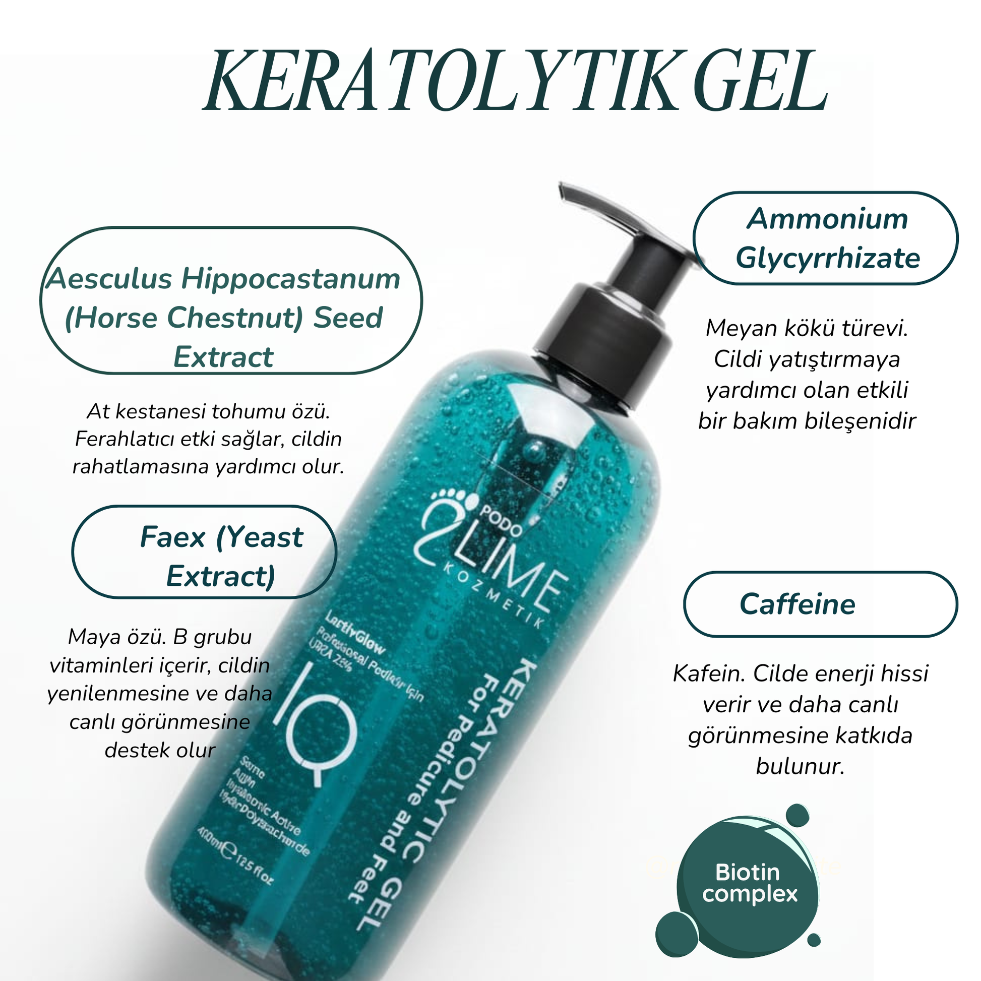 Keratolytic Gel 400 ml şişesi – sertleşmiş ve kalınlaşmış ciltler için profesyonel bakım jeli.