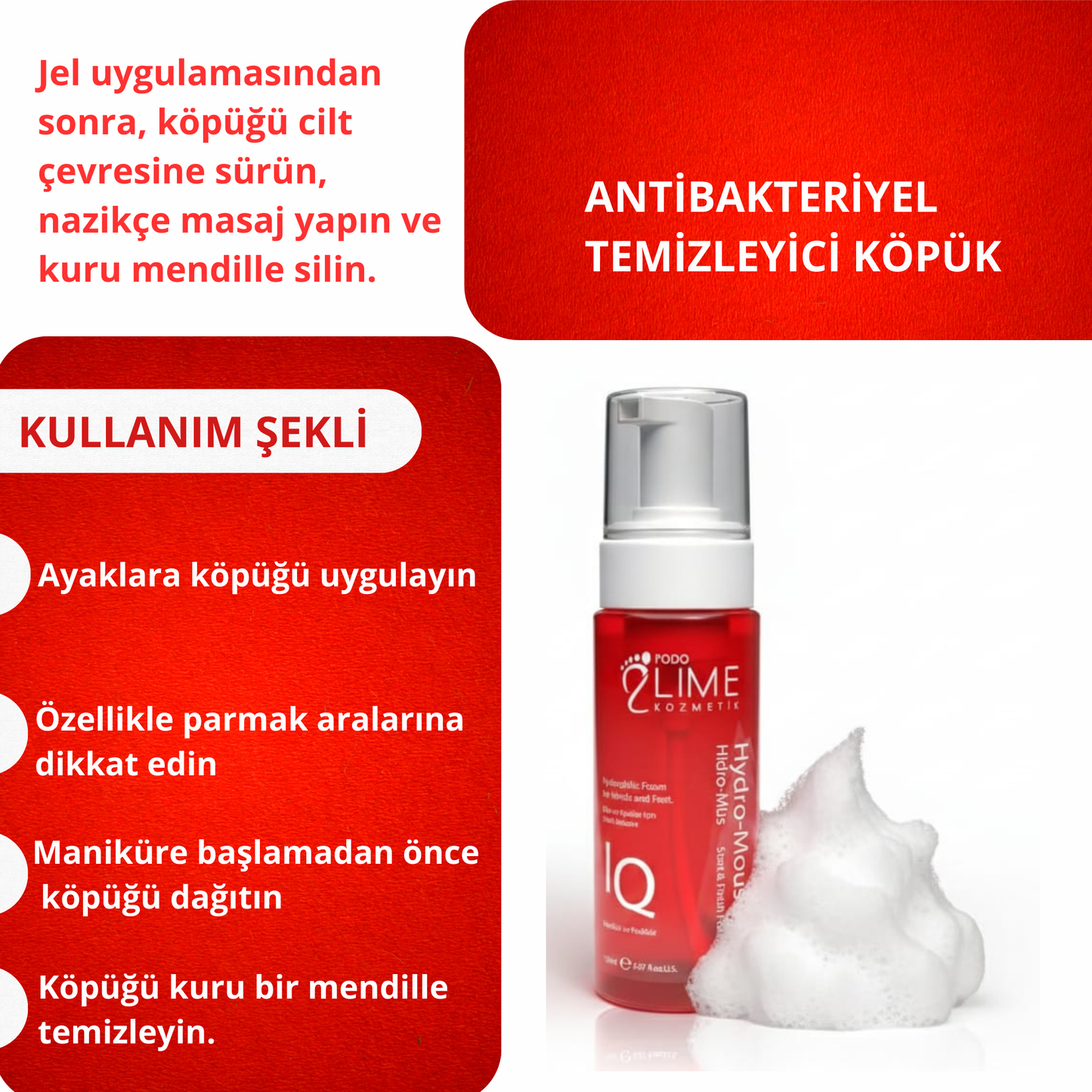 “Hydro-Mousse temizlik köpüğü 150 ml – manikür ve pedikür için su gerektirmeyen bakım”