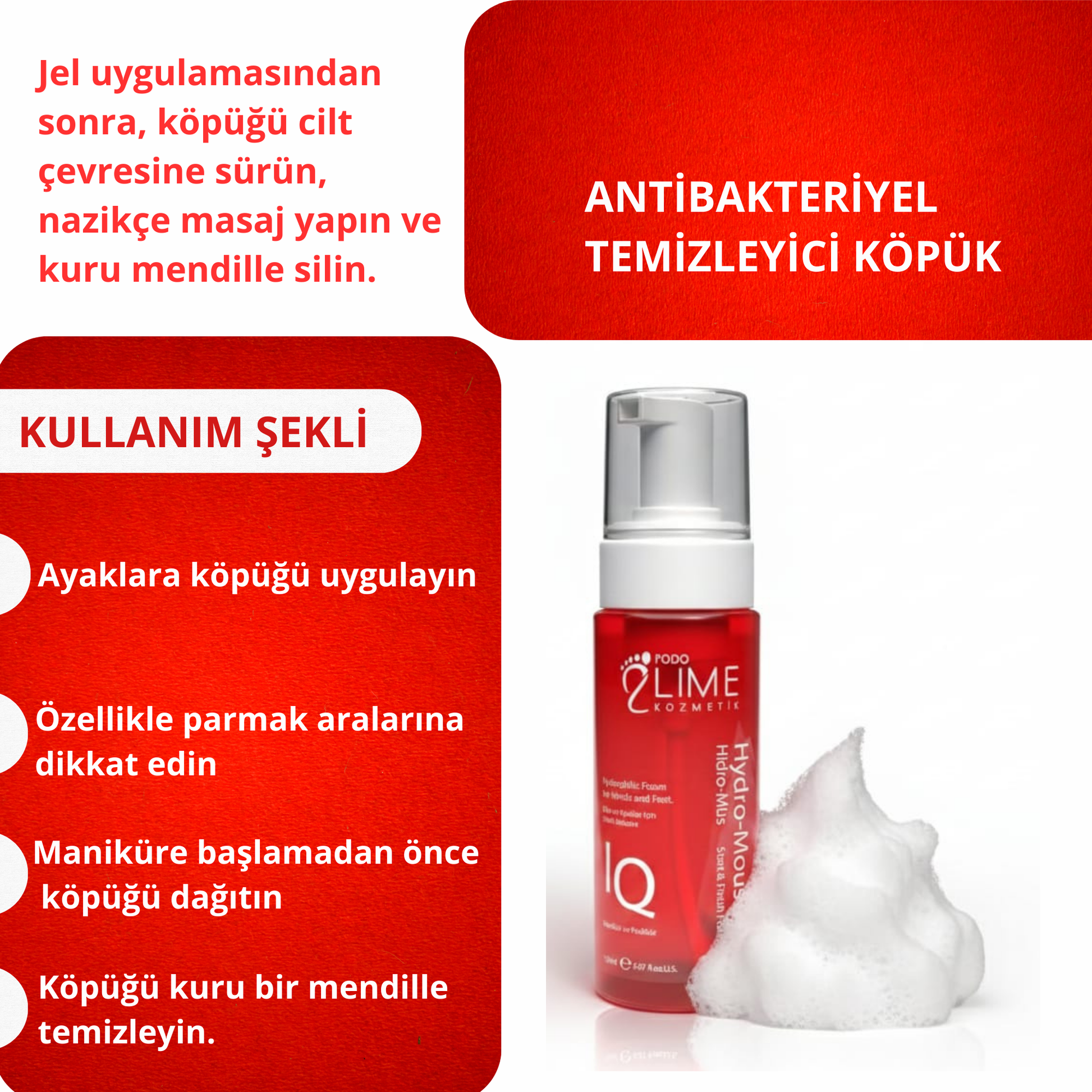 “Hydro-Mousse temizlik köpüğü 150 ml – manikür ve pedikür için su gerektirmeyen bakım”