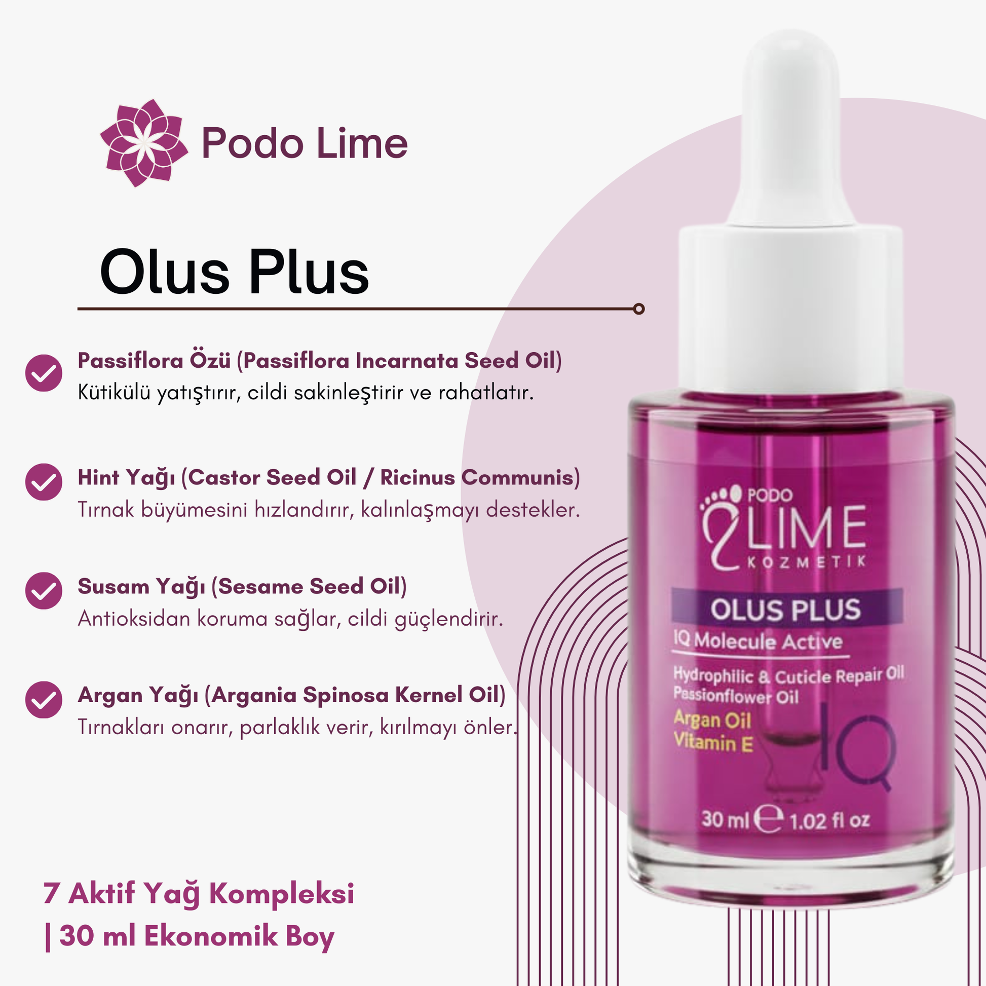 Olus Plus IQ tırnak bakım yağı 30 ml – manikür pedikür için profesyonel yağ