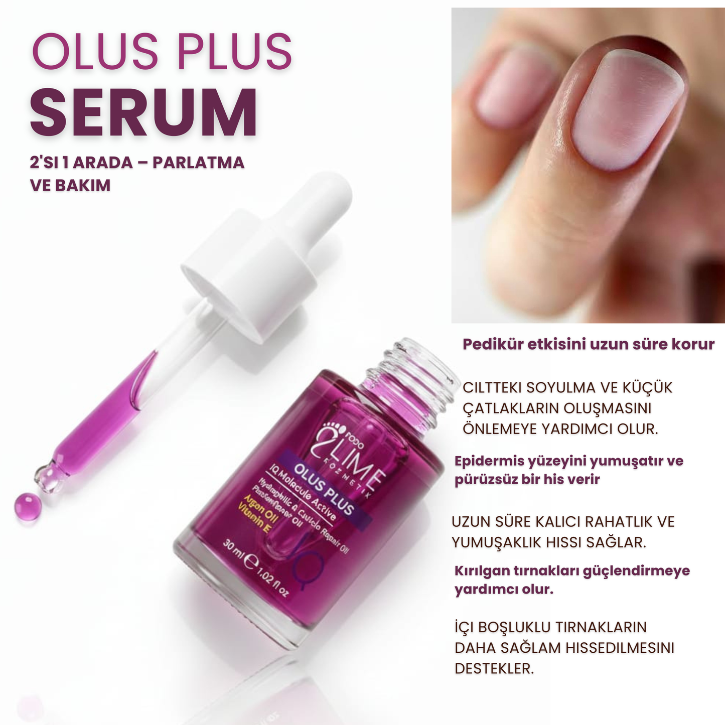 Olus Plus IQ tırnak bakım yağı 30 ml – manikür pedikür için profesyonel yağ
